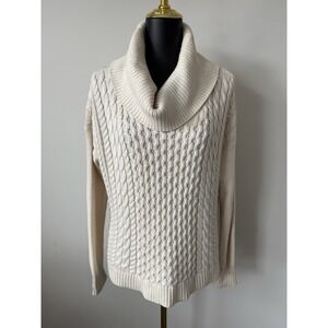 American Eagle Women's L Cream Cable Knit Cowl Neck Pullover Sweater Cotton
